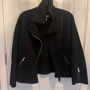 H&M Black Teddy Jacket Asymmetrical Zipper High Collar